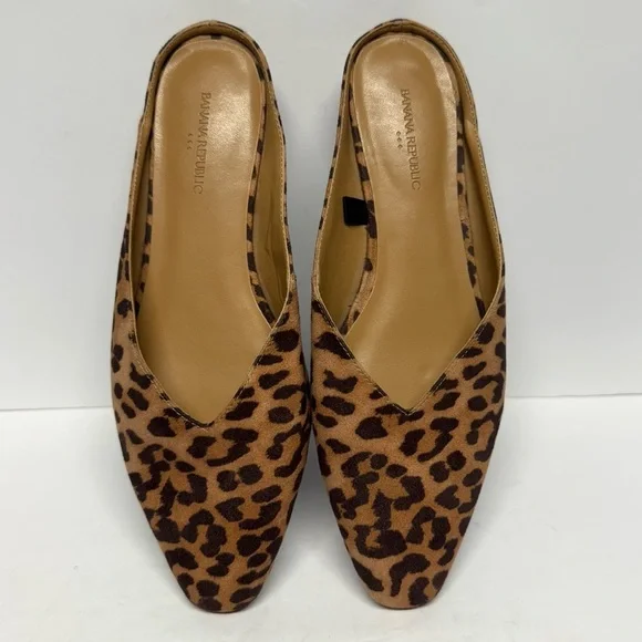 Banana Republic Flats Low Heel Cheetah Print Mules Slide On Shoes Women’s Size 6 - Picture 2 of 11